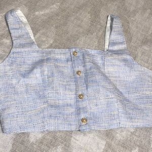 Shimmering button up cropped tank top